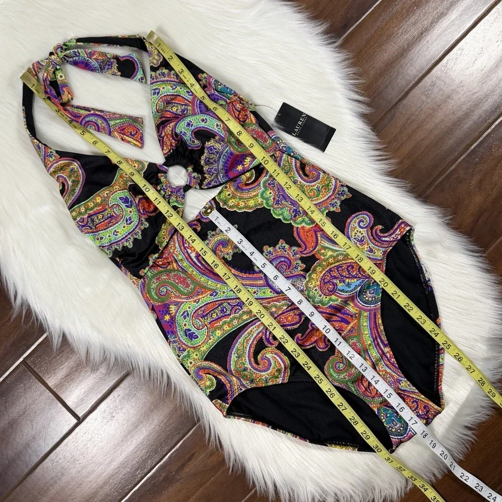 Lauren Ralph Lauren Women's Size 12 Paisley Halter Cut Out One Piece Swimsuit
